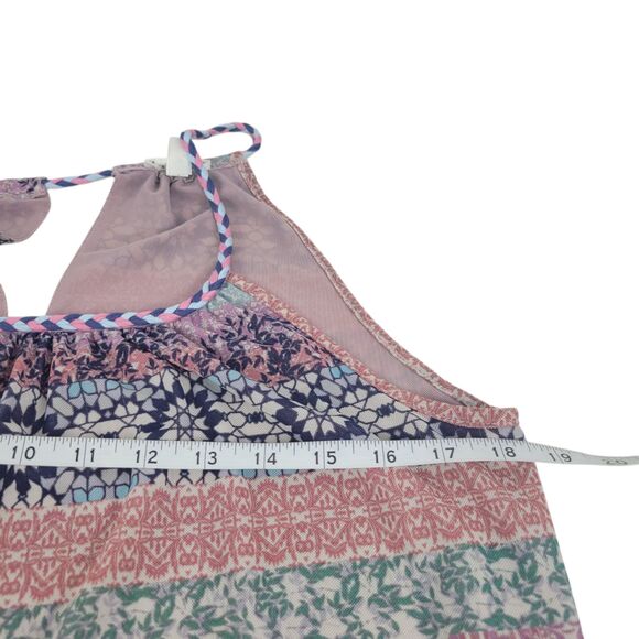 Spense Boho Tank Top Blouse Large Mixed Border Pattern Halter Braided Neck Lined - Picture 8 of 9